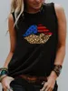 Damen-Tanks, Camis, amerikanische Flagge, Lippen, Leoparden-Tanktop, Unabhängigkeitstag, trendiger Sommerstil, ärmelloses Hemd, Damenmode, lässig, Vintage-T-Shirt