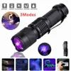 Lampes de poche tactiques puissantes Portable LED lampe de poche UV Ultraviolet 3 Modes Zoomable torche lumière lanternes auto-défense