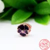 Contas pendentes de prata esterlina 925, ouro rosa, pinha, miçangas de flor de penas, miçangas de ajuste Pandora, pulseira, acessórios para joias faça você mesmo