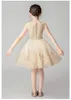 Robes de fille Perles Sequin Golden Tulle Flower Girl Dress Wedding Party Beauty Pageant Vêtements Enfants Princesse Première Communion Robe