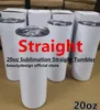 US Delivery 2 Days Sublimation Blanks Tumblers 20oz Stainless Steel Straight Blank Mugs white Tumbler with Lids and Straw Heat Transfer Gift Mug Bottles