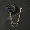 Broche de flor rosa de tecido, corrente de cristal, borla, terno masculino, alfinetes de lapela, broches de noiva, broches de casamento, moda, acessórios, joias