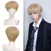 Mode mannen Korte Wig Licht Geel Blonde synthetische pruiken met pony voor mannelijke vrouwen Boy Cosplay Cosplay kostuum Anime Halloween 220622