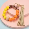 Favor Frosted Wooden Bead Bracelet Keychain Fashion Pattern Tassel Pendant Bracelets Women Girl Key ring Wrist Keyring Handbag Ornaments