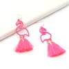 Dangle & Chandelier Two Heads Tassel Hollowed-out Rose Pink Flamingo Drop Earrings Friendship GIft JewelryDangle
