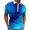 Camisas de polos masculinas com bolsos homens verão 3d Blusa casual com zíper de lapela de mangas curtas Camisa amarela amarela ativa