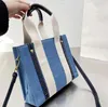 Fashion Shopping Beach Vacation Shoulder Bags Underarm Bag Women High Capacity Travel Handbags Canvas Stripe Crossbody Tote Leather Handle