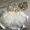 Les filles de fleurs brillantes s'habillent pour les enfants avec une ceinture robe de soirée toddle or paillettes couches tutu robe enfants année robe vêtements 220707