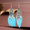 Boucles d'oreilles ethniques en plumes roses colorées pour femmes, Bijoux bohème Boho, couleur argent, feuille, Bijoux Brincos