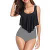 Strandbadebekleidung Badeanzüge Frauen Bikini Zweiteilige Badeanzüge Rüschen Volant Top mit hoher Taille Bottom Tankini-Sets Set J6na #