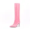 2022 autumn winter new women's boots European and American fashion stone pattern stiletto high-heeled knee sleeve boots