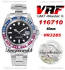 VRF V3 GMT II VR3285 Automatisk mensur Pepsi Blue Red Rainbow Diamonds Bezel Black Dial 904L Diamond Oytsteel Armband Super Edition TimeZoneWatch A1