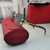 Moda para hombre Diseñador Gafas de sol Mujer Rectángulo Sin montura Sombrilla Madera Oro Metal Personalizable Computadora Anti Rosa Luz Anteojos Lujo