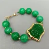 Beaded Strands Green Jade Buddha snidade armband charm armband religiösa juvelrybead lars22
