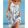 Sea World Starfish Print Dress Women's Fashion Summer Strap Beach Dress Bohemian Sleeveless Party Dresses Elegant Sundress Hem G220510