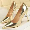 Klänning Skor Dam Sexig 9,5 cm Tunna Höga klackar Pumps Office Lady Lackläder Guld Silver Stiletto Scarpins Bal BröllopsskorKlänning