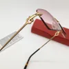 Guld/rosa gradient Rimless Solglasögon 280088 män klassiska solskuggor UV400 glasögon fashionabla accesory sommar med låda