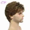 Men Hair Synthetic Brown Ombre Linen Color Short Straight Men's Wig Natural Fashion style for Man Daily or Party Adjustable Size 0527
