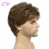 Hommes cheveux synthétiques brun ombre lin couleur courte droite hommes perruque style de mode naturel pour homme quotidien ou fête taille réglable 0527