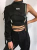 HEYounGIRL Neon Green One Shoulder Off Halter Top Harajuku Black Reflective Tshirt Donna Hip Hop Street Wear Tee Shirt Femme 220727