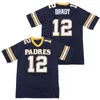 Xflsp men vintage Tom Brady #12 High School Football Jersey Junipero Serra Goat Koszulka granatowa czerwona biała mieszanka zamówienie