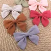 3.2inch 100% Linen Cotton Hair Bow with Nylon Headband Baby Bow Hairpins Girls Hair Bow Nylon Headbands Kids Barrettes