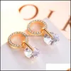 Hoop Hie Earrings Jewelry Miqiao Gold Plated Luxury Zircon Rings 1 Carat Round Crystal Vintage Boho Hook Stud For Women Wedding Couple Dro