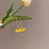 Boucles d'oreilles pendantes lustre coréen long strass fleurs jaunes pour les femmes 2022 mode doux bijoux femme élégant pétale goutte