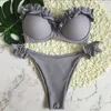 Yastıklı Push Up Bikini Set Balenli Çiçek Ruffles Mayo Kadınlar için Seksi Katı Bandeau Kadın Mayo Yaz Biquini 220408