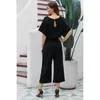 Kvinnors jumpsuits Rompers Lady Black Metallic paljett Kvinnor Sexig midja Tie Elastic Pockets Summer Party Blue Always Chic Belted Culotte Jum