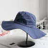 Brede rand hoeden mode zomerzon voor vrouwen dames opvouwbare grote floppy strand hoed canvas vaste caps cadeauwide