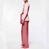 ZA Women Silk Satin Textured Suit With Belt and Wide Ben Pants Set Fashionable V-Neck Long Sleeve Slim Fit Jacket Street Style T220729