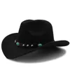 Bérets Hommes Laine Creux Western Cowboy Chapeau Enroulable Large Bord Gentleman Jazz Sombrero Hombre Cowgirl Casquette Avec Ceinture Punk Taille 56-58CMBerets Dav