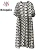 Plant Print Floral Women's Dresses Summer Oversize Ladies Vestidos Dress French Style Chiffon Puff Sleeve Robe KE1599 220518