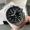 Se för män OS90 Quartz Movement Chronograph Black Face Hands Silver Color Band rostfritt stål Gift Wristwatch 45mm