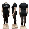2022 Летние трексеи для женщин Сексуальная сетка с коротким рукавом два куска набор набор набор набор букв напечатанный футболкой явная йога Леггинсы плюс размер
