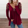 Spring Autumn Drilling Zipper V Neck Long Sleeve T-shirt Women Sexy Casual Loose Fashion Hollow Out Retro Shirt Top 5XL 220408