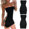 Dames sexy bodycon potlood jurk uitgehold uit schouder stevige kleur magere mini short party niglub slijtage 220615