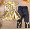 Kläder sätter guldflickor kläder baby flicka t-shirts leggings mode barn klänning byxor passar sommar svart roupasclothing clothing