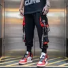 Joggers Cargo Pants for Men Casual Hip Hop Hit Color Pocket Male Trousers Sweatpants Streetwear Ribbons Techwear Pants 220721