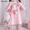 Yaz Japon Kadınlar Sevimli Lolita Pembe T-Shirt Kawaii Çilek Bunny Grafik Ruffles Kısa Kollu Kız Tavşan Tee Tshirt Tops 220408