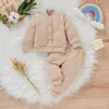 Ensembles de vêtements 2pcs né bébé filles vêtements couleur unie côtelé tricot tenue décontractée infantile à manches longues pull hauts pantalon enfant en bas âge tricots