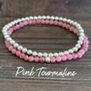 MG1417 Strand Pink Tourmaline Mini Mala Gemstone Armband 4mm Crystals Heart Chakra Balance Armband Hematite Energy Smycken Set