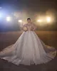 Luxury Sparkly Ball Gown Wedding Dresses High Neck Long Sleeve Party Marriage Robe Lace Sequined Bridal Dress