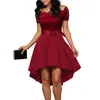 Elegancka czerwona sukienka koronkowa kobiety patchwork Slash neck z krótkim rękawem Sashes sukienka tunika 2022 Lato damskie seksowne wieczorowe sukienki
