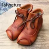 Johnature Ankle Boots For Women Shoes Genuine Leather Laceup Women Boots New Round Toe Flat With Sewing Ladies Shoes 201102