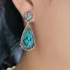 Dangle & Chandelier Bohemain Water Drop Natural Green Blue Stone Earrings Vintage Jewelry Carved Flower Metal Turquoises EarringsDangle Odet
