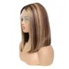 Höjdpunkter färg mänskliga hår peruk ombre brun kort bob peruk för kvinnor 13x4x1 t del spetsar peruker brasiliansk rak spets fram peruk