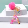 Keychains Women Letter Pink Pompom A-Z English Alphabet Keyring Handbag Charms Pendant Ornament Key Ring Holder Jewelry GiftsKeychains