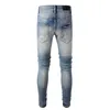 Jeans masculinos masculino masculino masculino Retro azul elástico Slim Fit destruído Rapped Patched Designer Marca Hip Hop Denim